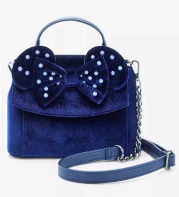 Minnie Mouse Blue Velvet & Pearls Crossbody Purse
