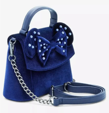 Minnie Mouse Blue Velvet & Pearls Crossbody Purse